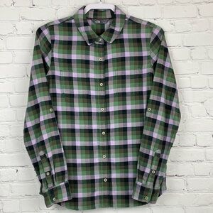 The North Face Flannel Long Sleeve Shirt Button Down Cotton Green Plaid Medium